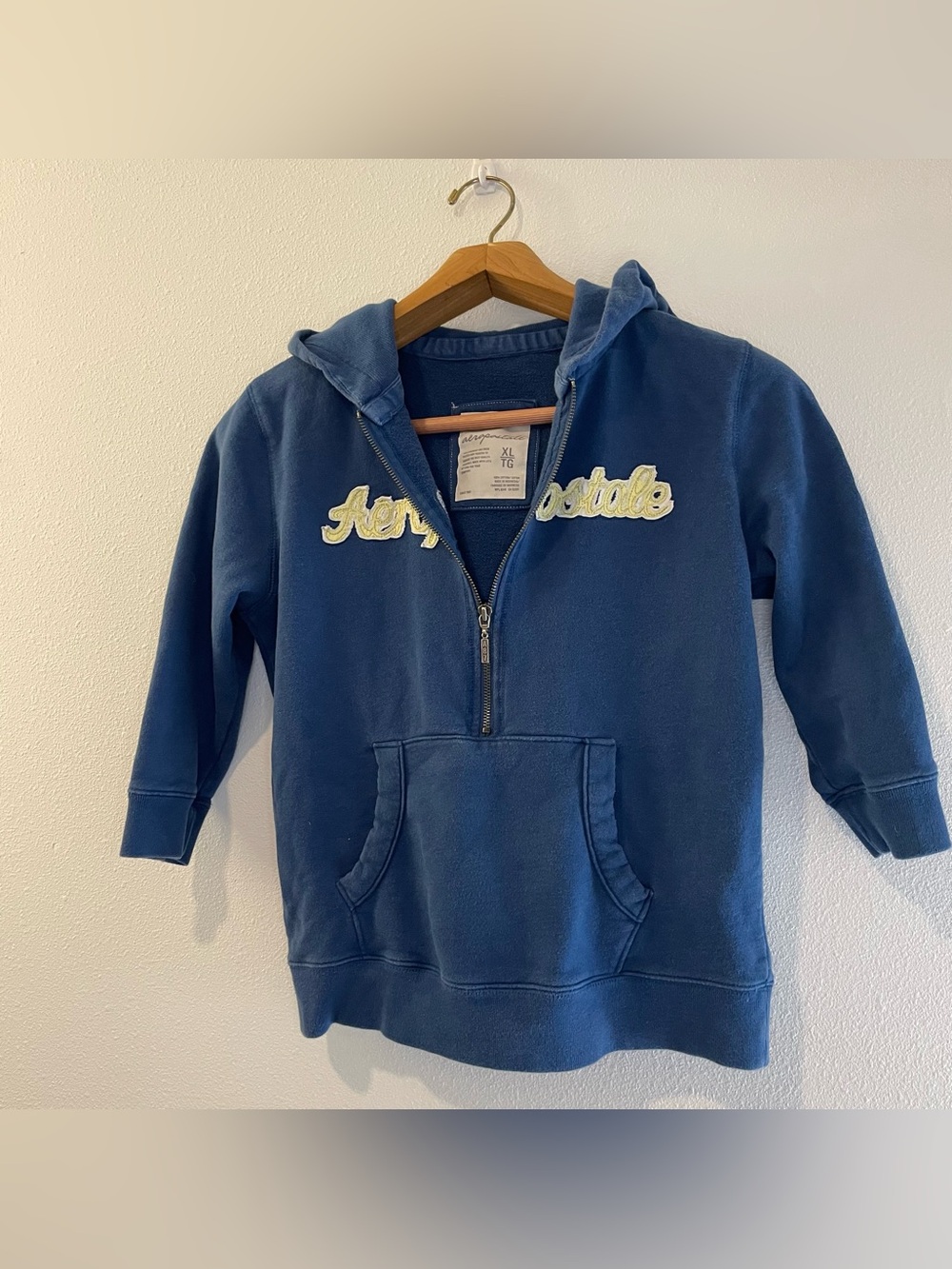 Y2K Aeropostale Blue Sweatshirt Half Zipper Pocket Hoodie size S